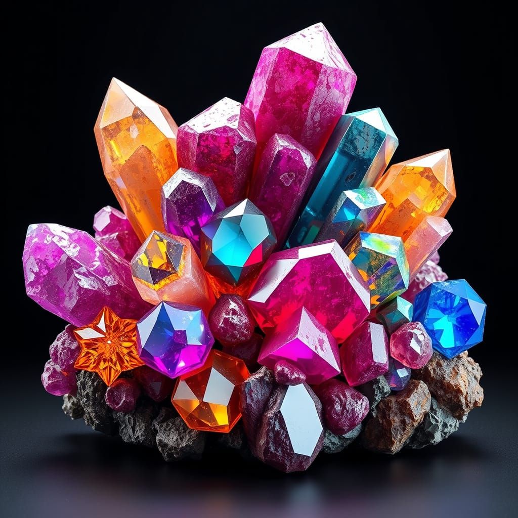 Vibrant Minerals Clustered in Hyper-Realistic 3D