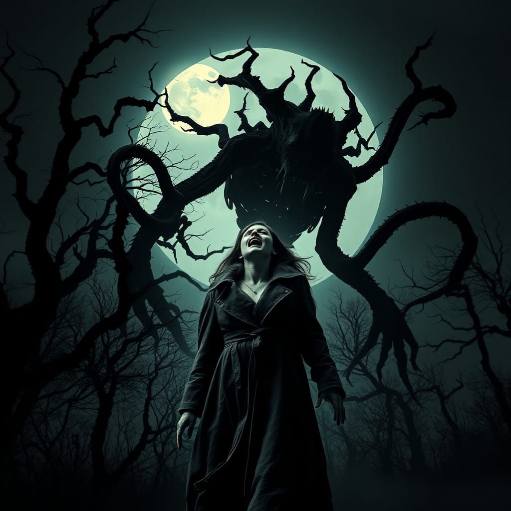 Terrifying Eldritch Monster Double Exposure in Biomechanical...