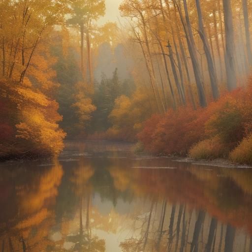 Autumn Forest Cabin: Impressionist Style Landscape Painting