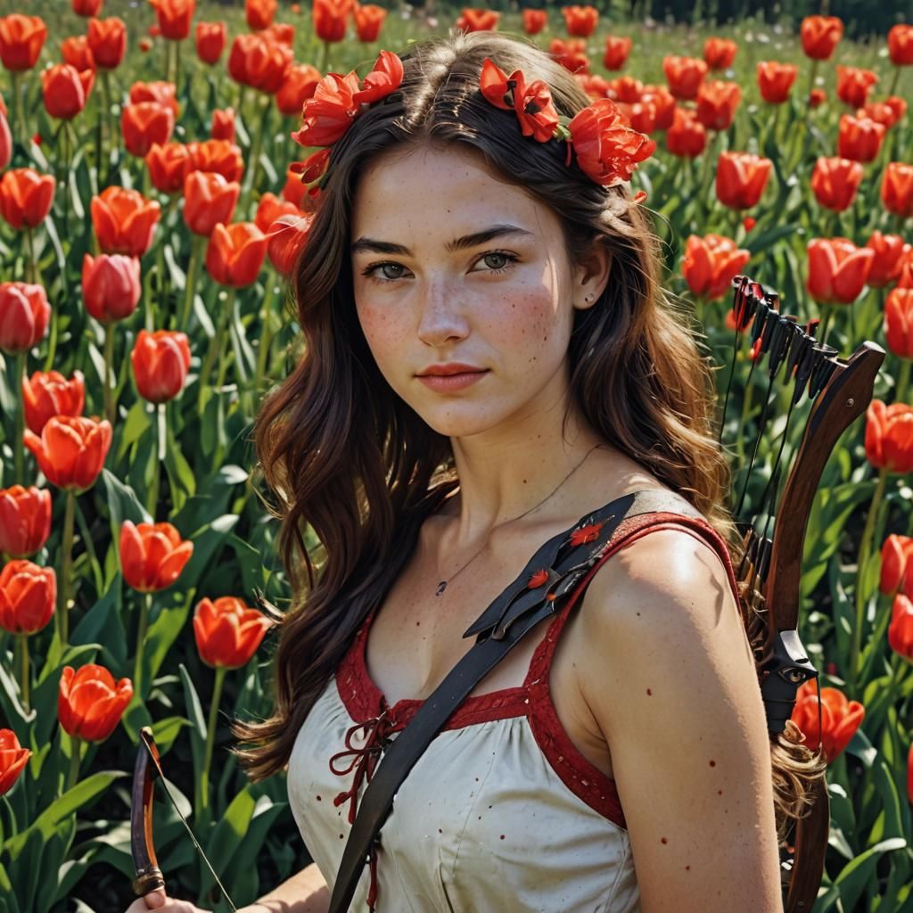 Smiling Huntress Shoots a Tulip: Photographic Style