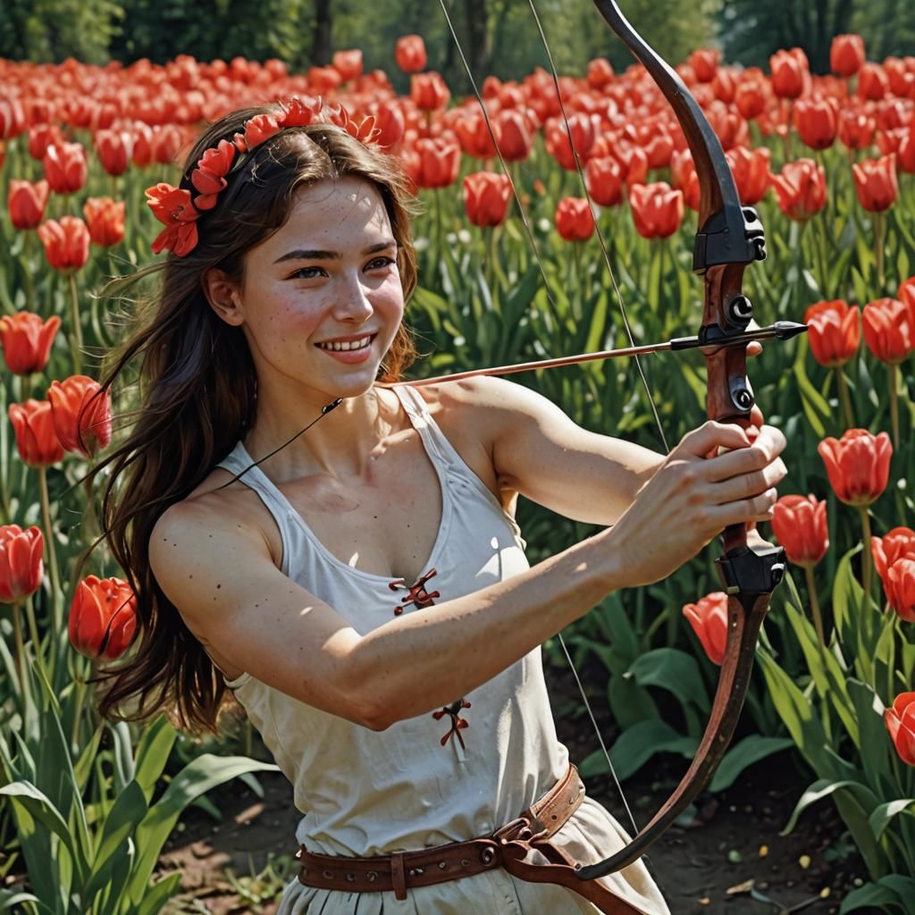 Smiling Huntress Shoots Tulip: Prokudin-Gorsky Style