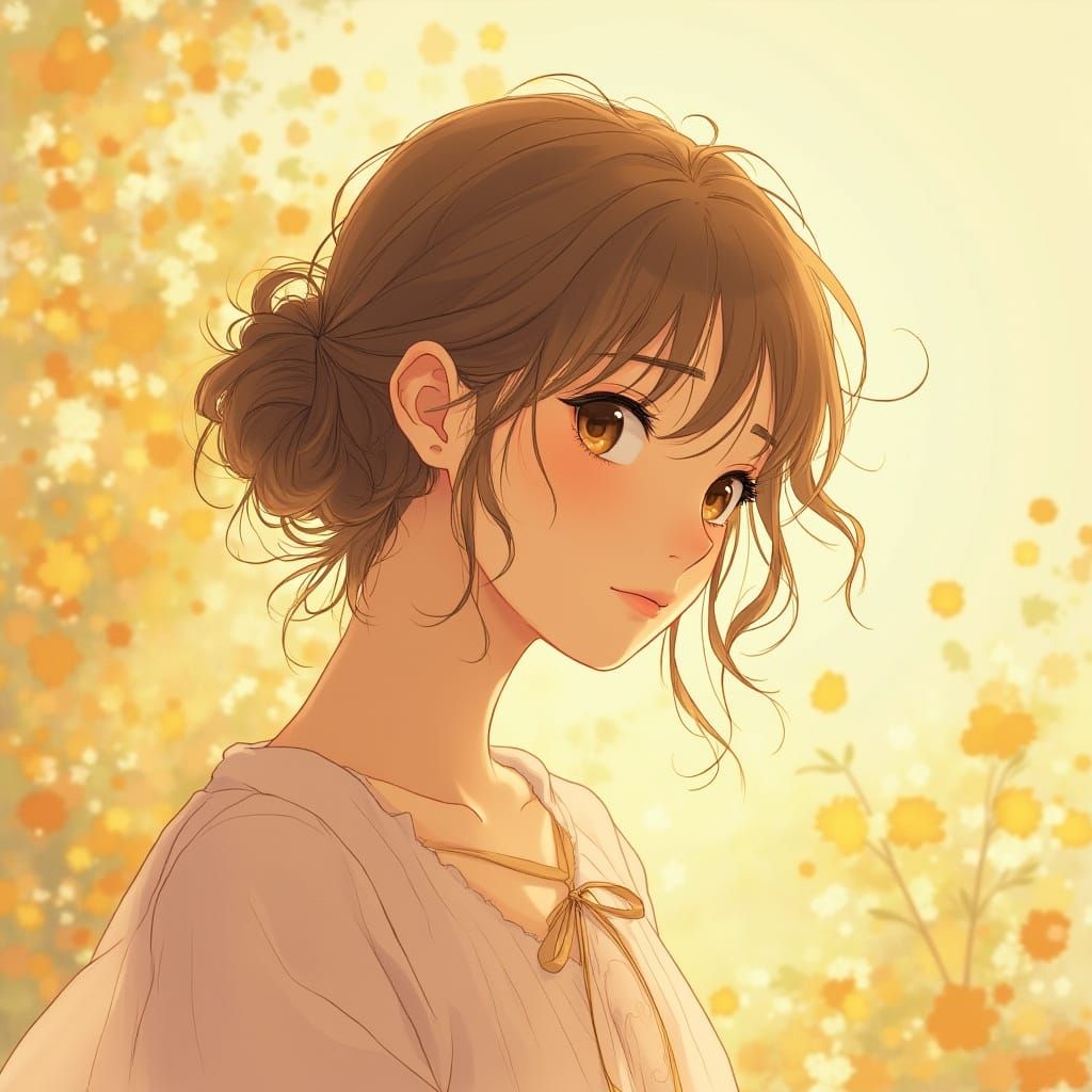 Ghibli-Inspired Portrait of a Young Woman in a Whimsical Lan...