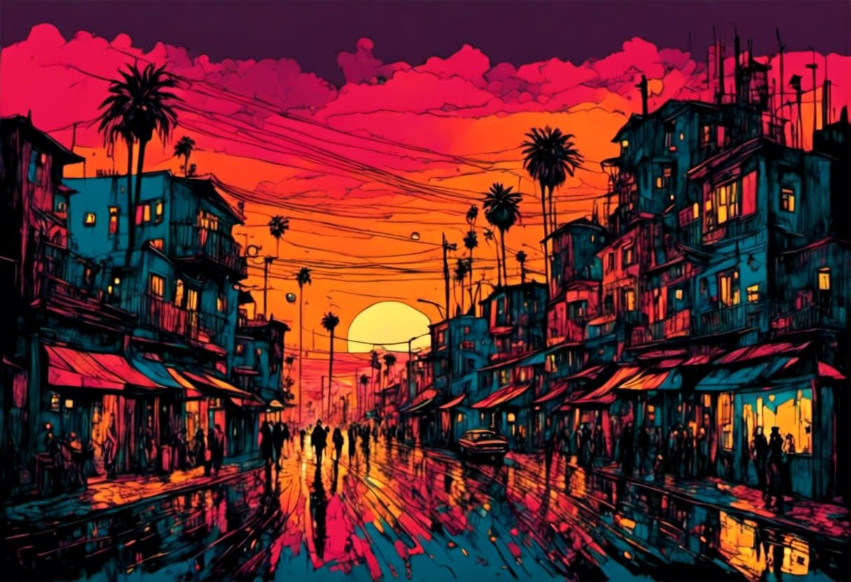 Cyberpunk Sunset at Venice Beach, California