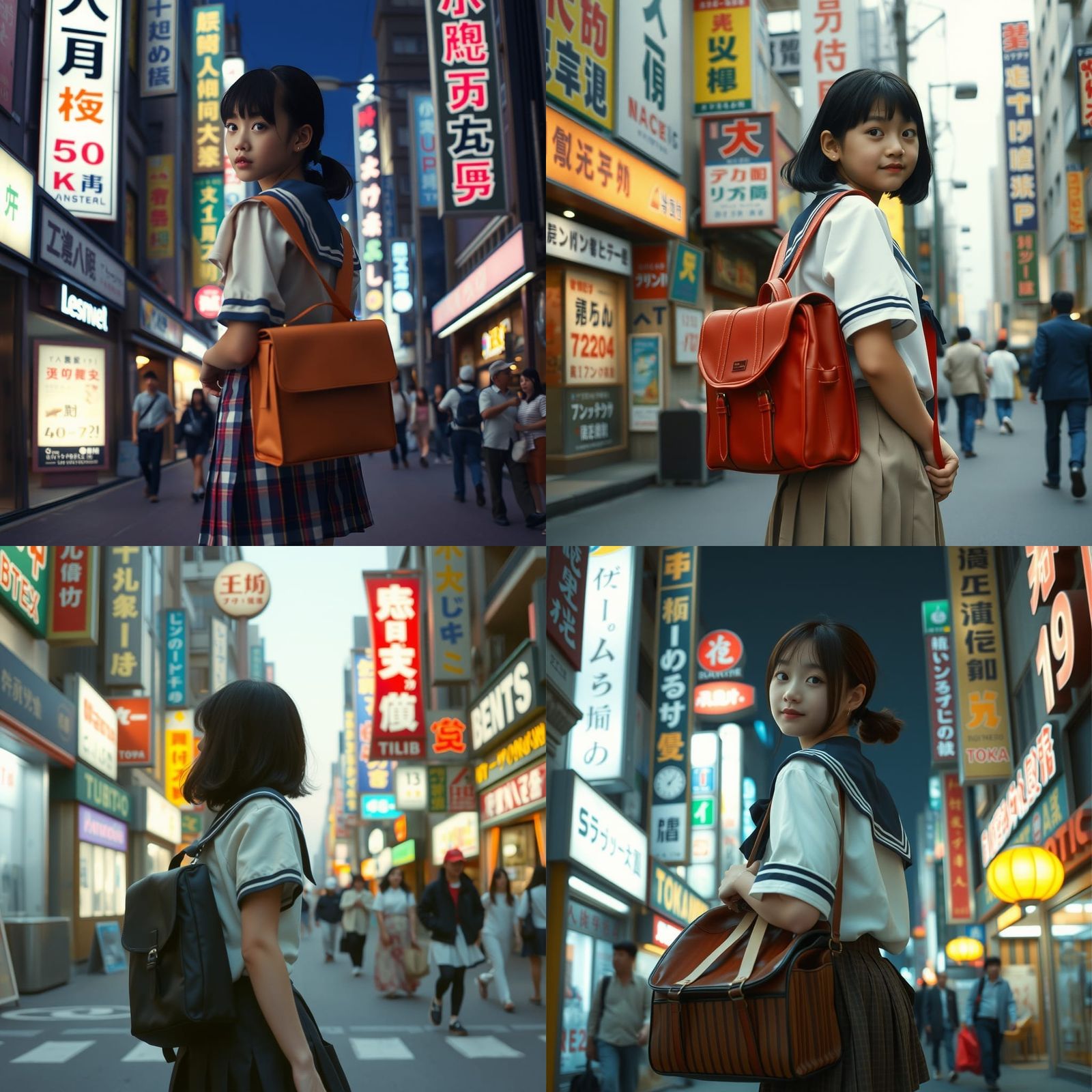 90s Japanese Schoolgirl in Tokyo Street Scene