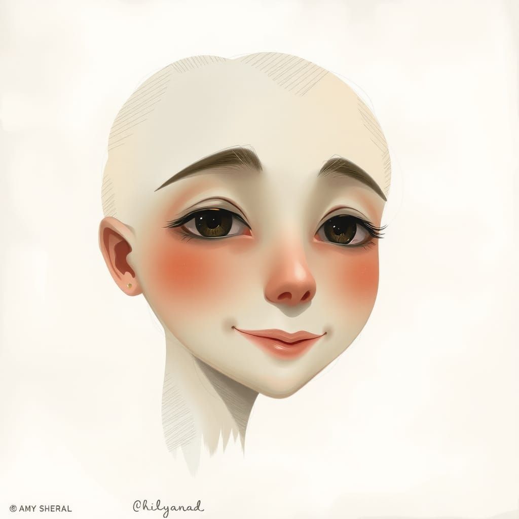 Serene Portrait with Gentle Smile in Animated Style