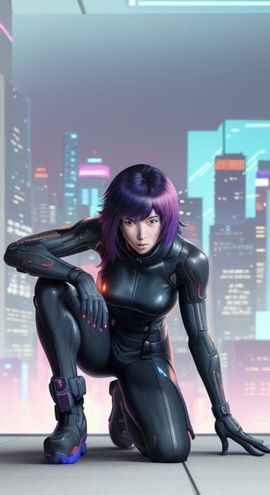Cyberpunk Anime Goddess Motoko Kusanagi Illuminates the City...