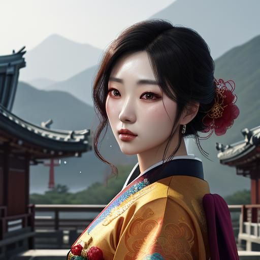 Korean girl wearing hanbok dress,