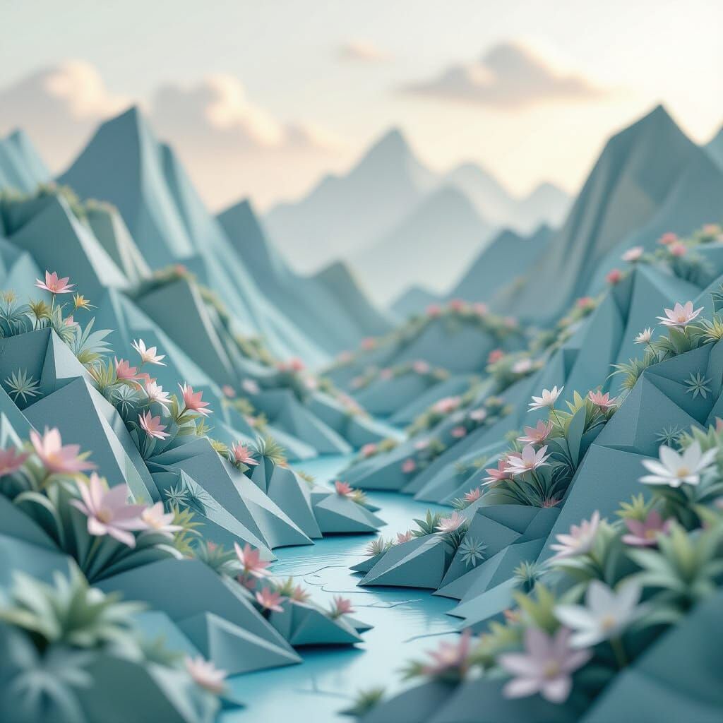Origami Papercraft Wild Landscape in 8K