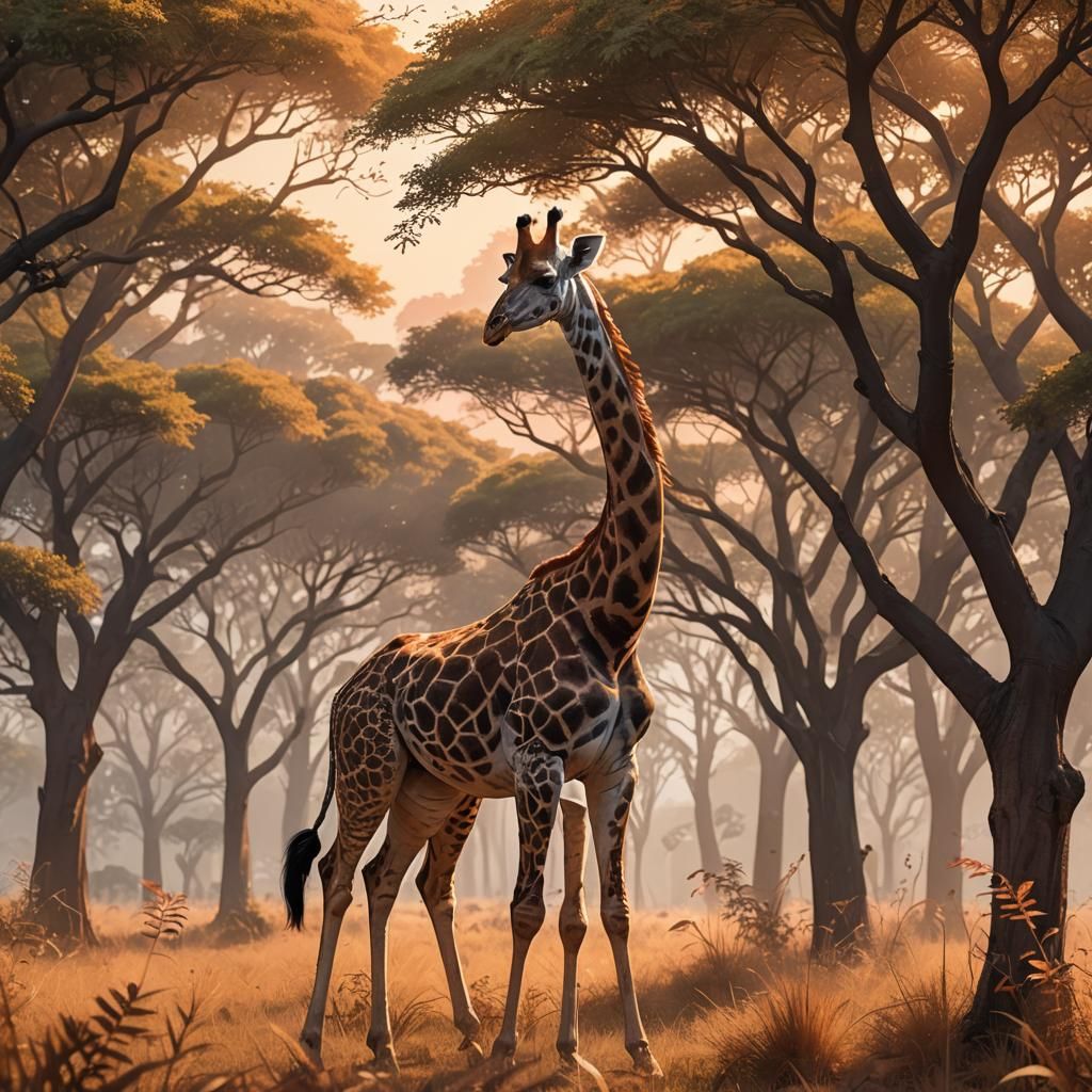 Giraffe in African Savanna: 3D Anime Art