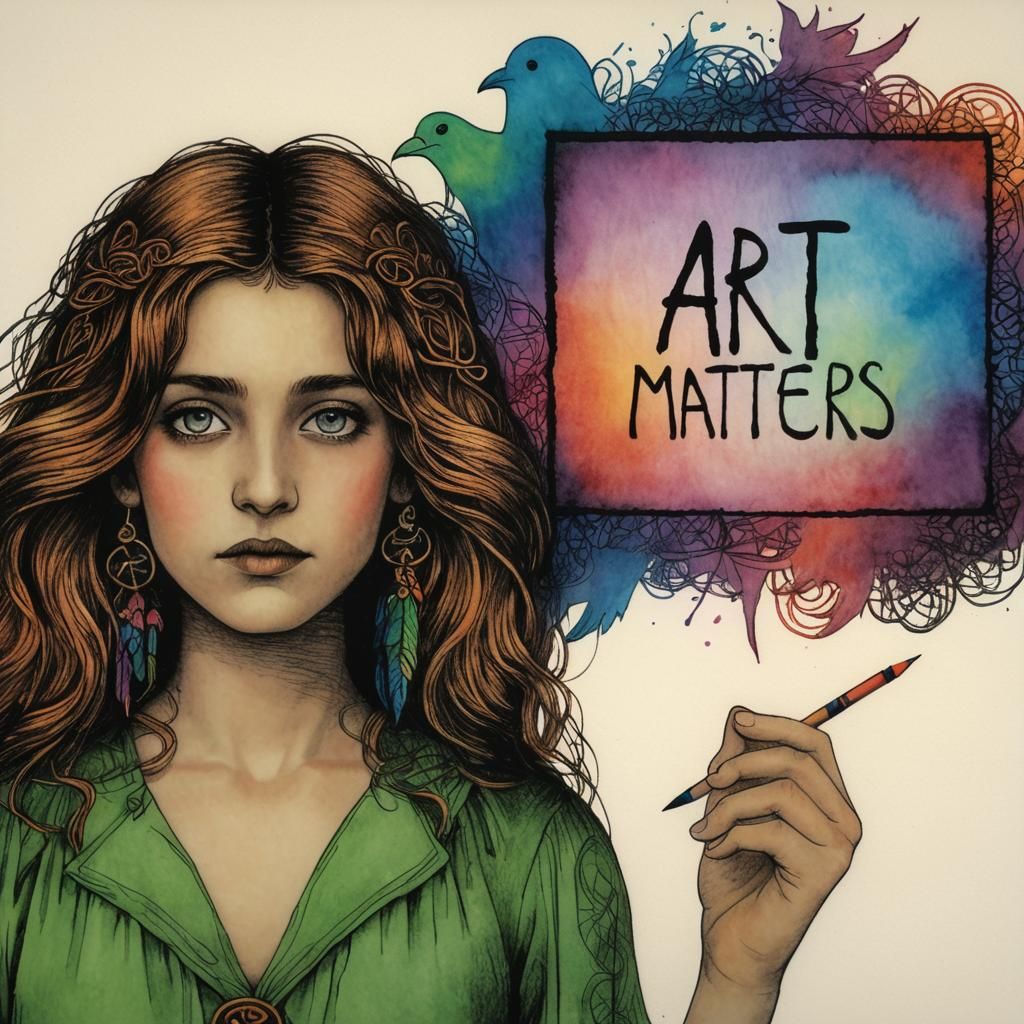 Celtic Raven Silhouette in Crayon with Rainbow Fairy