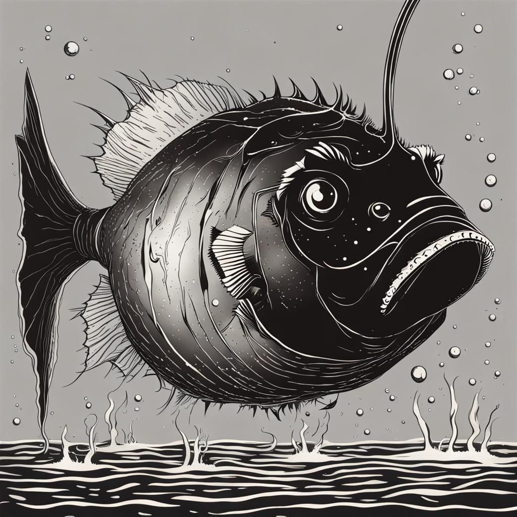 Anglerfish in Deep Water with Bioluminescent Lure