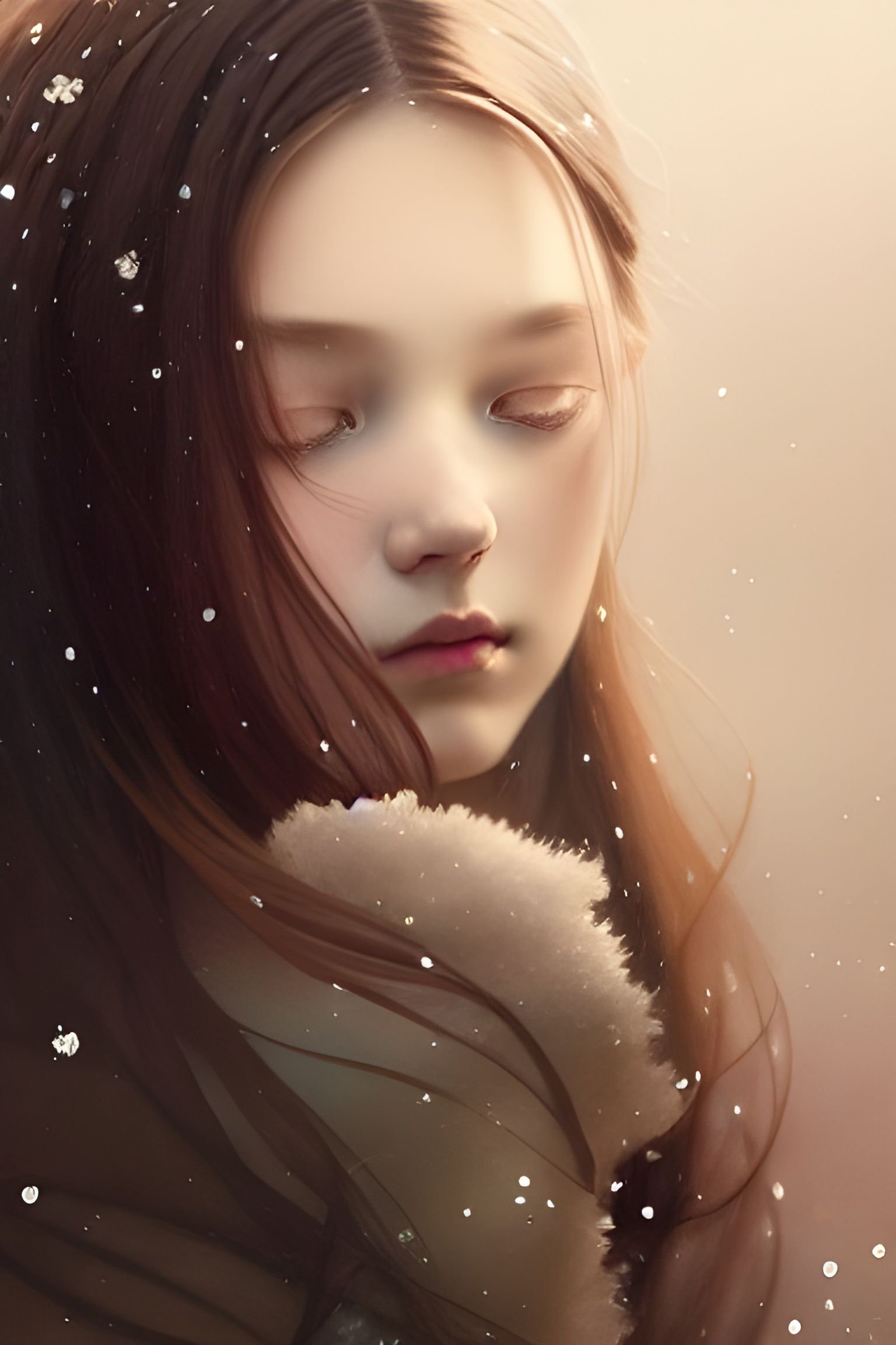 Girl with Snowflakes: Digital Watercolor Portrait