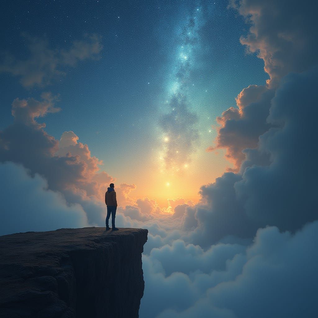 Dramatic Celestial Landscape with Lone Figure