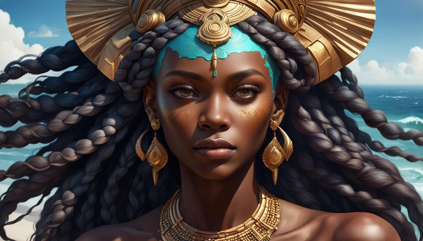 African Sea Empress Portrait in Digital Art Style