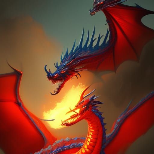 Crimson Dragon's Fiery Breath in Dark Fantasy Style