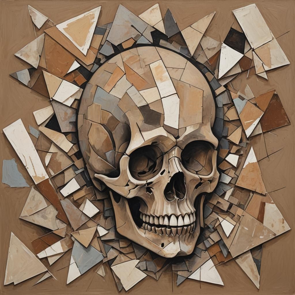 abstract minimalist cubism art style skull :: oil pastel