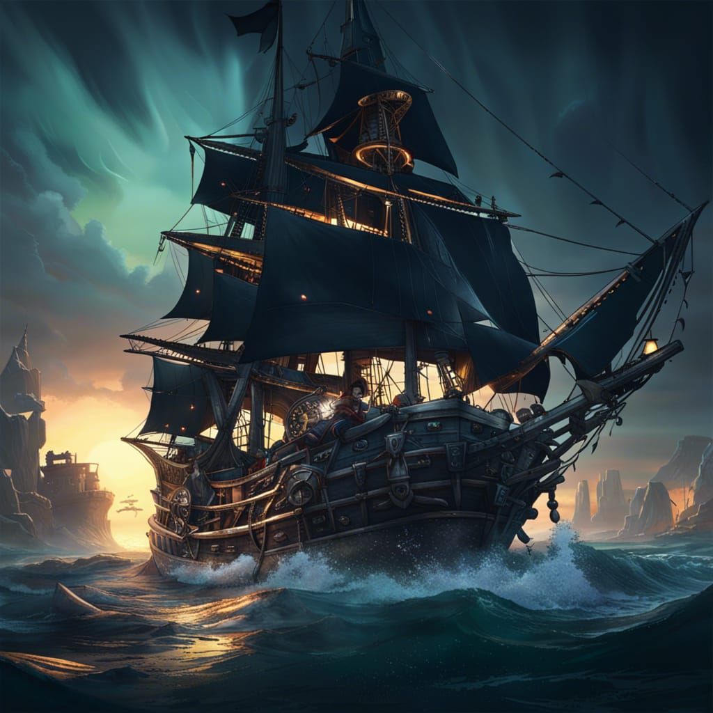 Penguin Pirates in Dark Fantasy Style