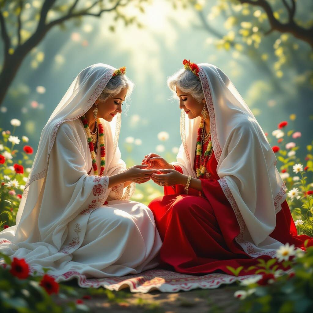 Curanderas Perform Healing Ritual in Luminous Fantasy Light