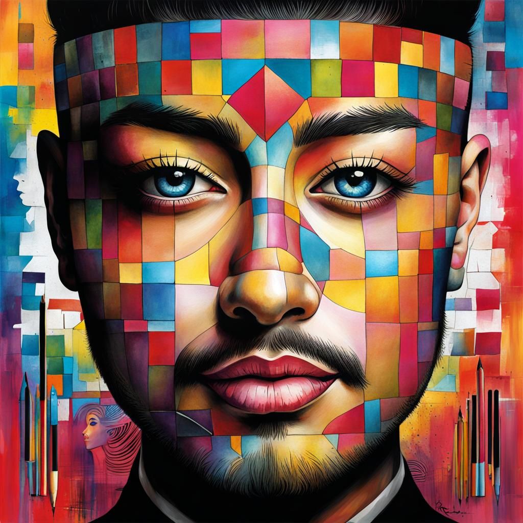 Whimsical Portrait in Ink Illustration Style