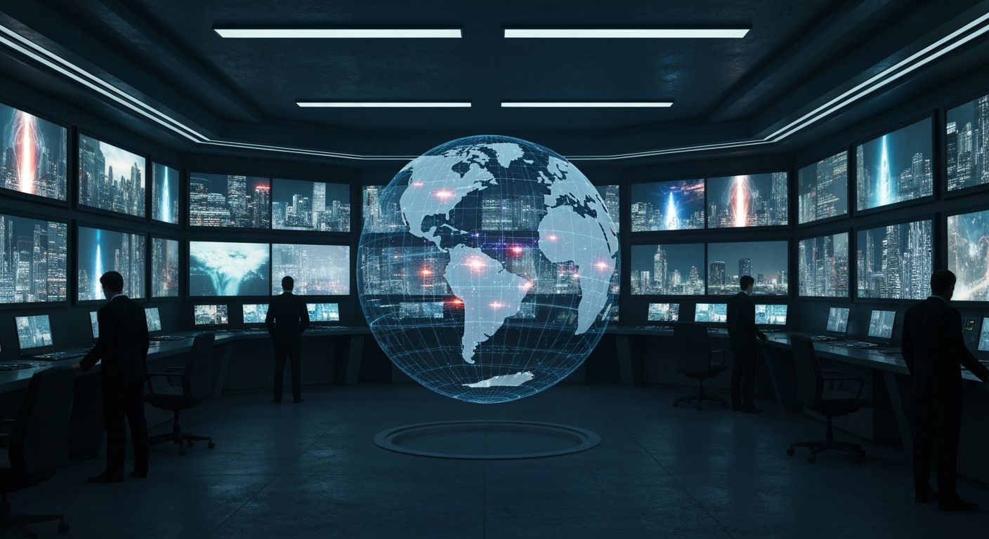 Underground Men in Black Command Center in Sci-Fi Style