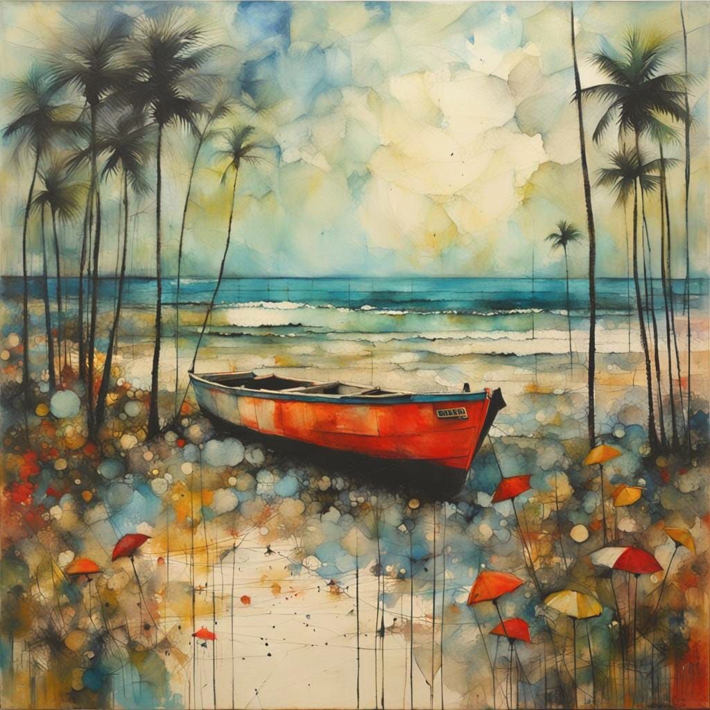 Tropical Landscape in Vibrant Colors, Inspired by Encaustic...