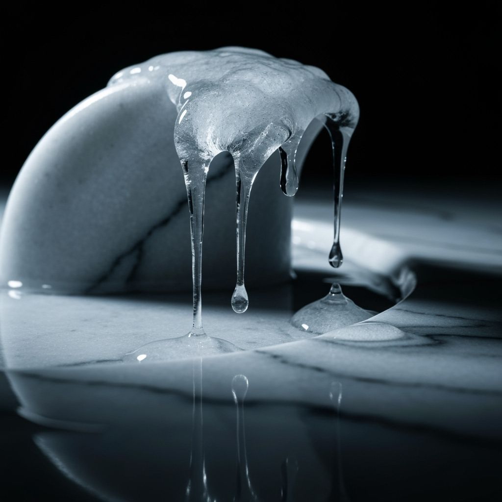 Hyperrealistic Ice Drips on Marble Curves