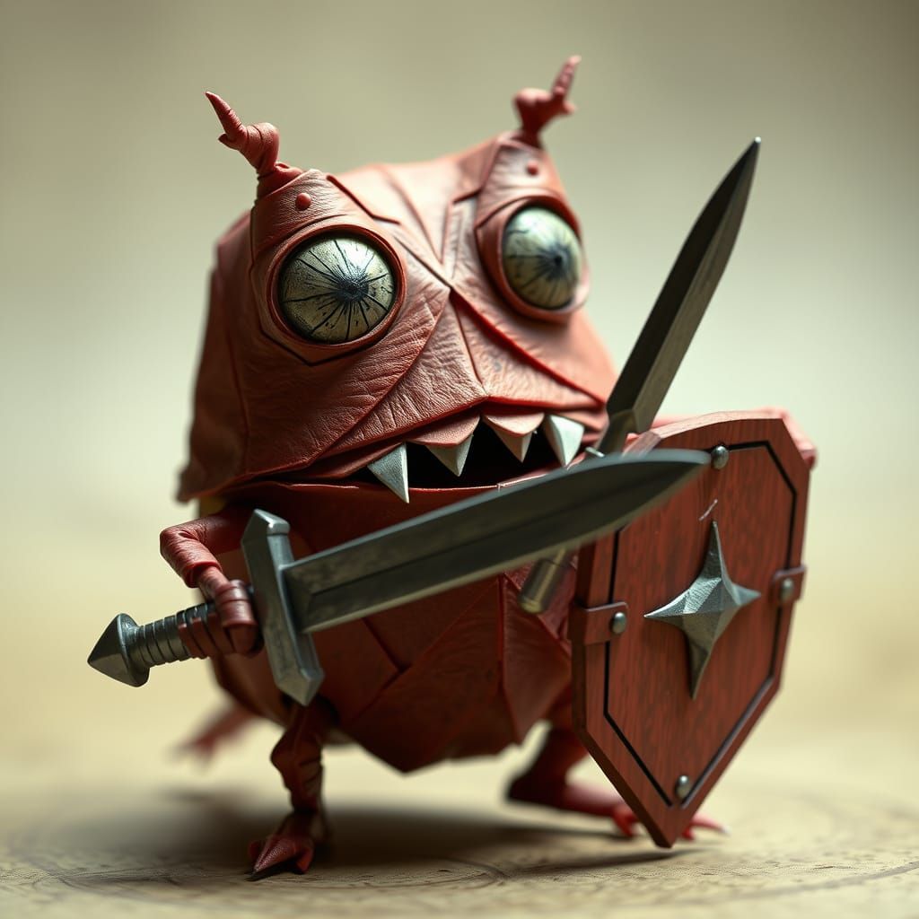 Origami Meatwad Warrior with Sword and Shield