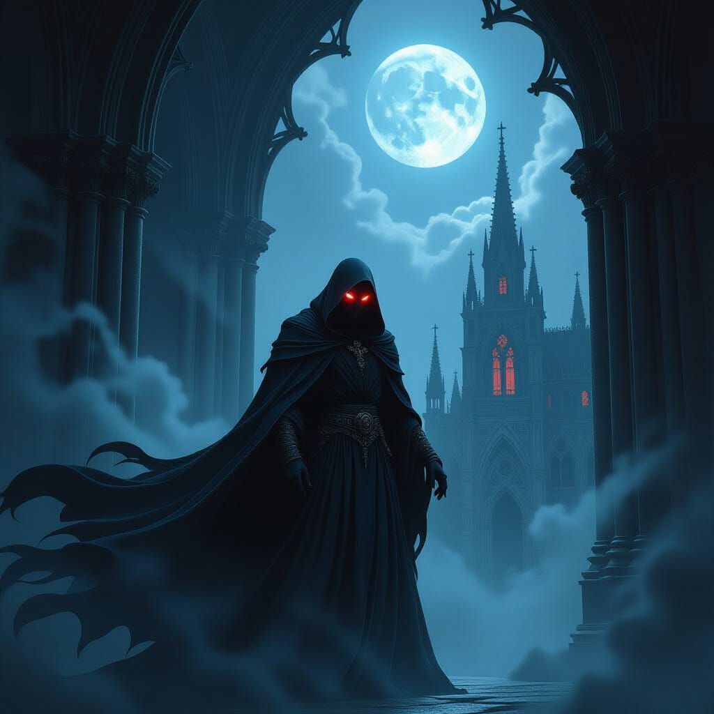 Brooding Incubus Emerges from Shadows at Gothic Cathedral