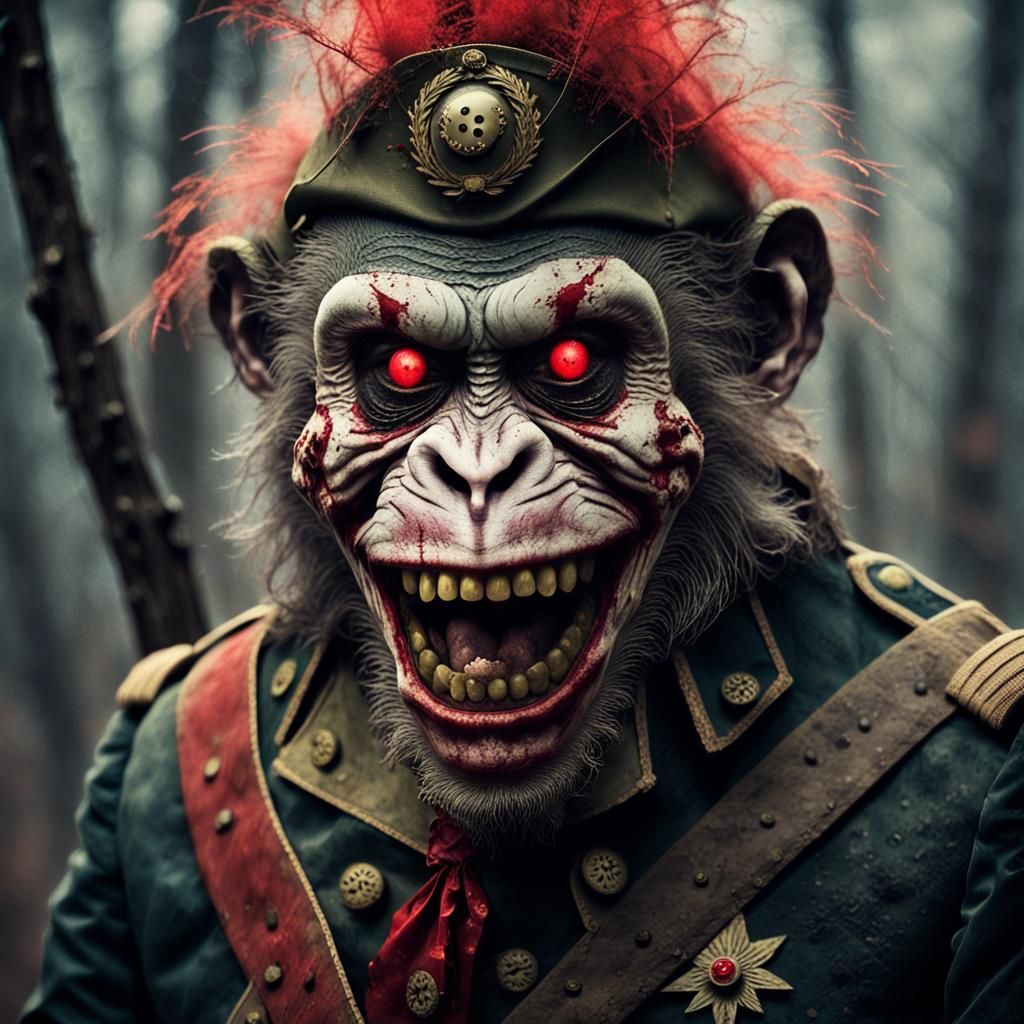 Zombie Monkey General: Grotesque Horror Portrait