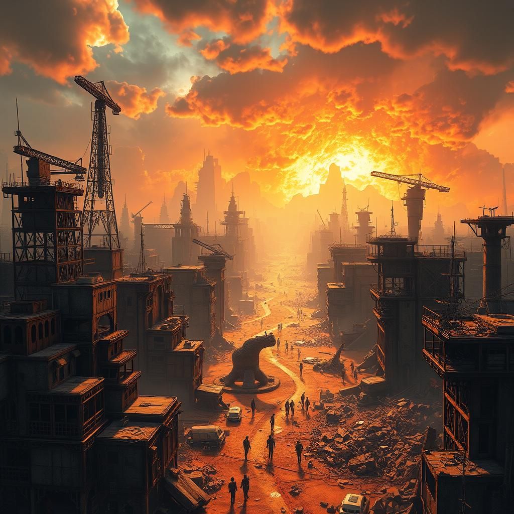 Post-Apocalyptic Metropolis in Gritty Matte Painting Style