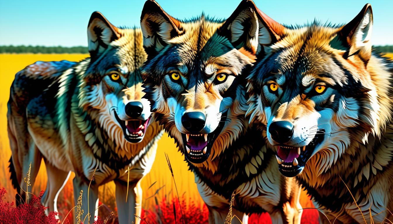 Dramatic Wolves Stare on Colorful Savannah