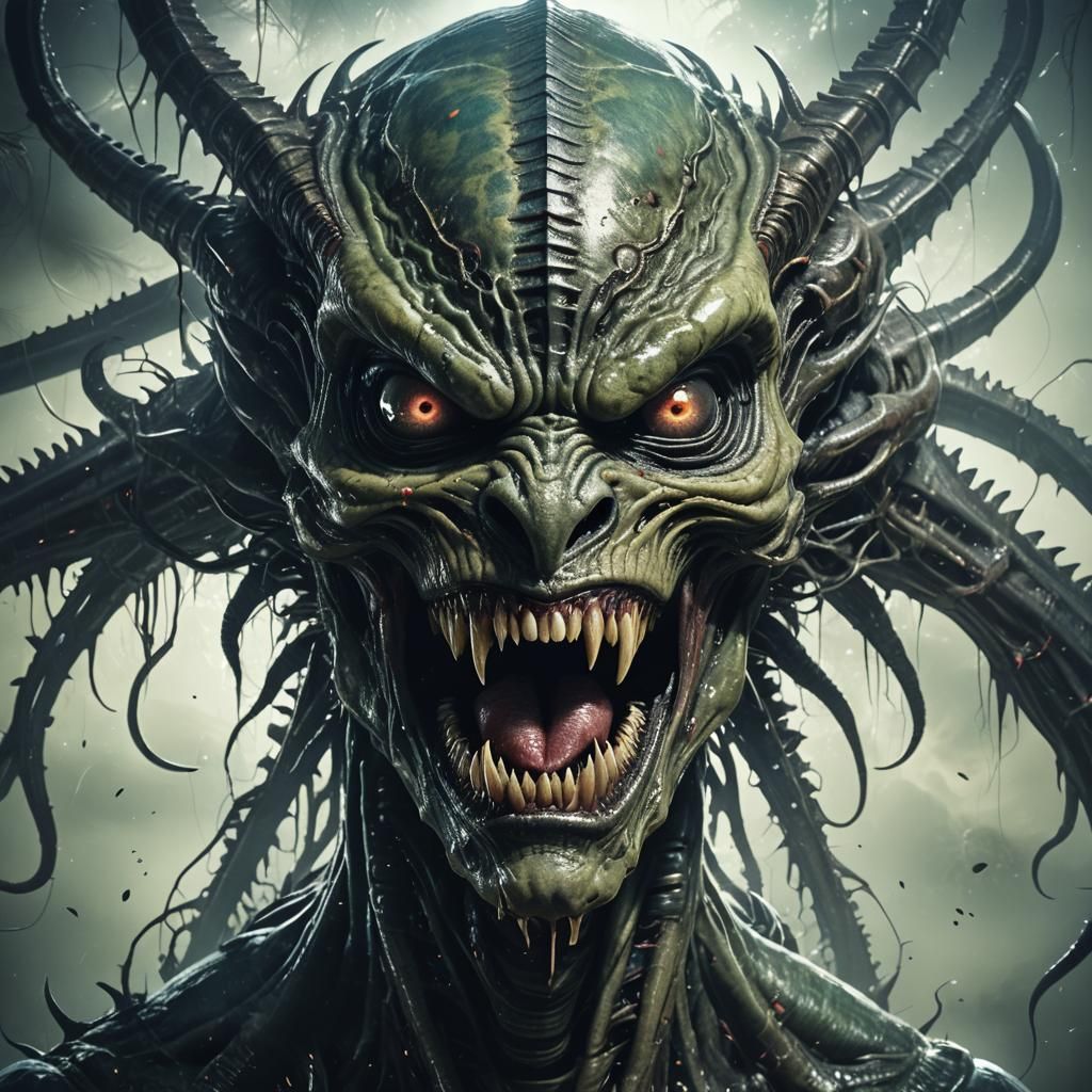 Terrifying Alien Monster with Evil Eyes