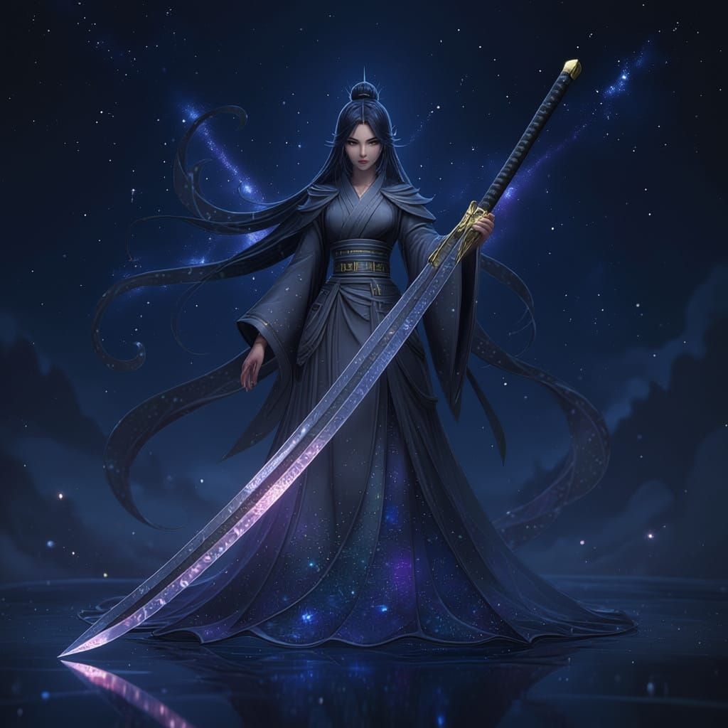 Galaxy Deity Holding a Glass Katana