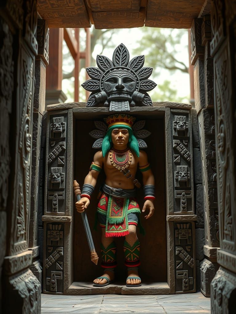 Ancient Aztec Warrior Figure in Temple Packaging