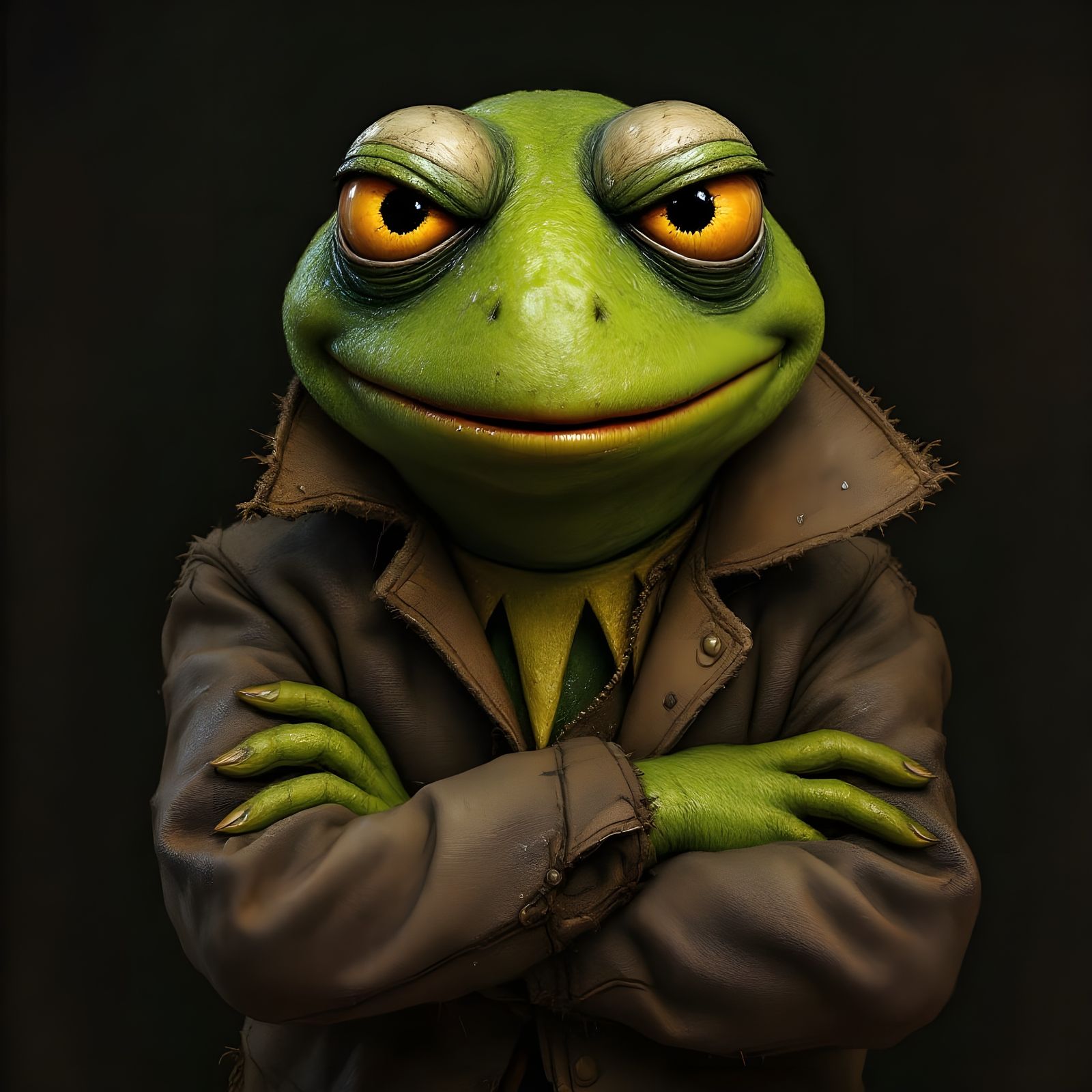 Hyper-Realistic Portrait of a Disgruntled Kermit the Frog