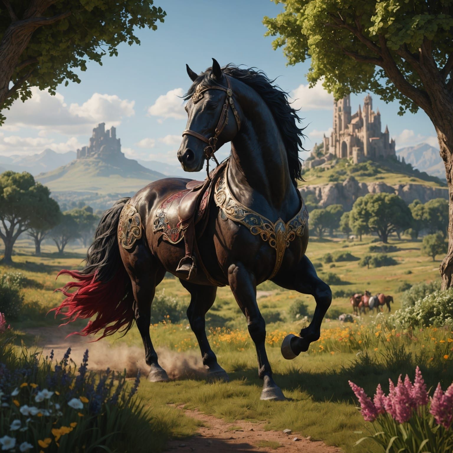 Ebony Pegasus in Wheat Field, Fantasy Concept Art