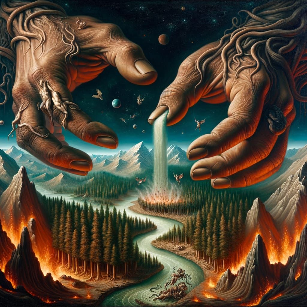 Renaissance Painting: Malevolent Hands Hold Sinister Forest