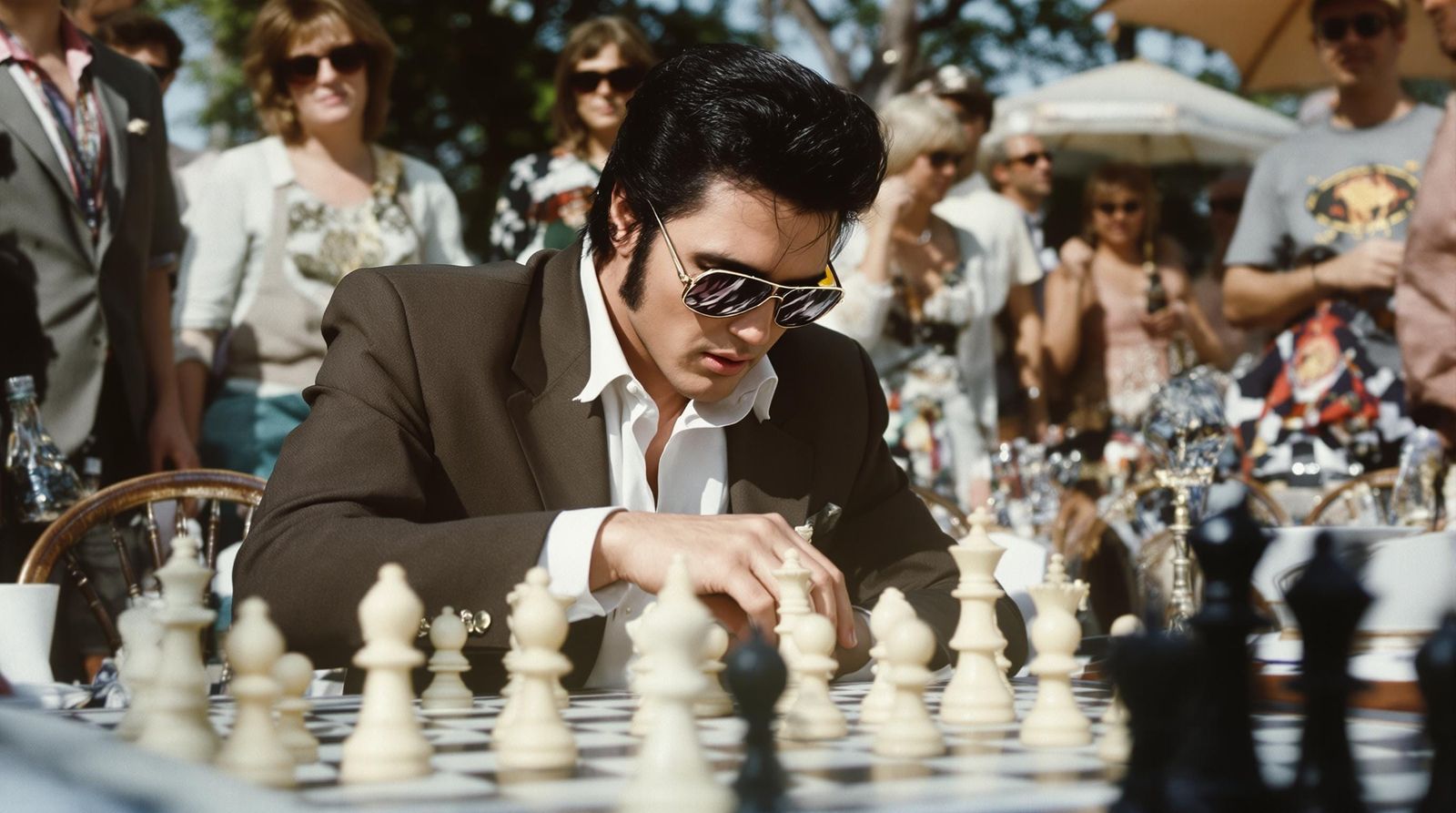 Elvis Presley at Chess Tournament in Sunny Daylight