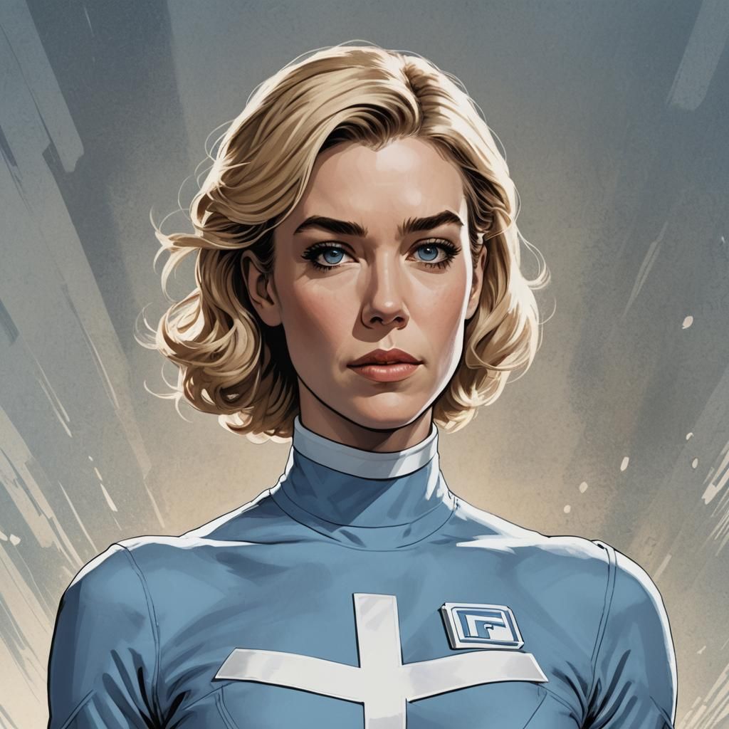 Invisible Woman in Baby Blue Uniform, Comic Book Art