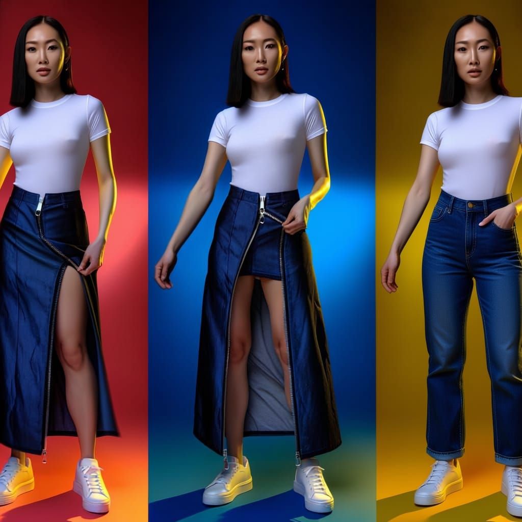 Asian Model Showcases Versatile Skirt in 3 Styles