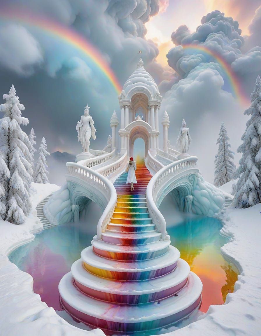 Surreal Winter Wonderland Scene in Vibrant Colors and Whimsi...