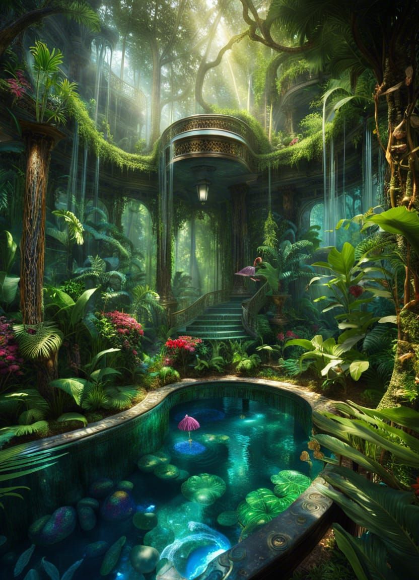 Magical hidden place in jungle with a natural swimming pool