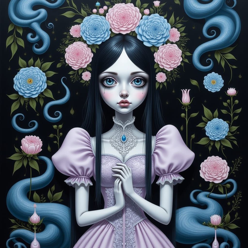 Ethereal Victorian Siren in Soft Goth Elegance