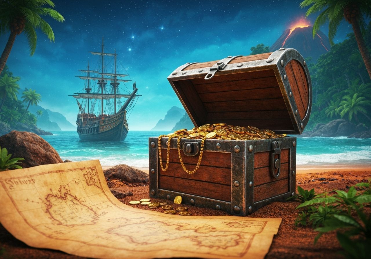Treasure Chest on Tropical Beach at Night