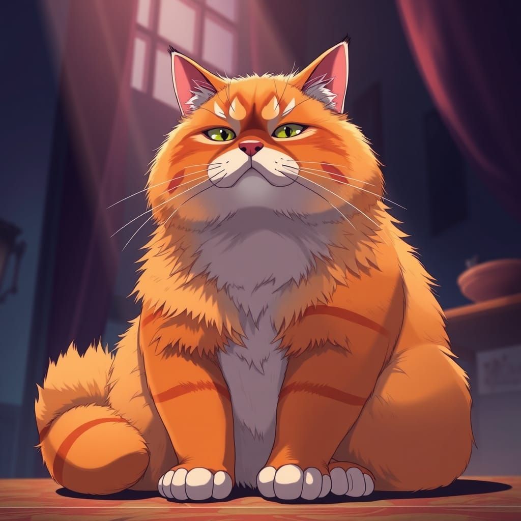 Regal Orange Cat in Studio Trigger Anime Style