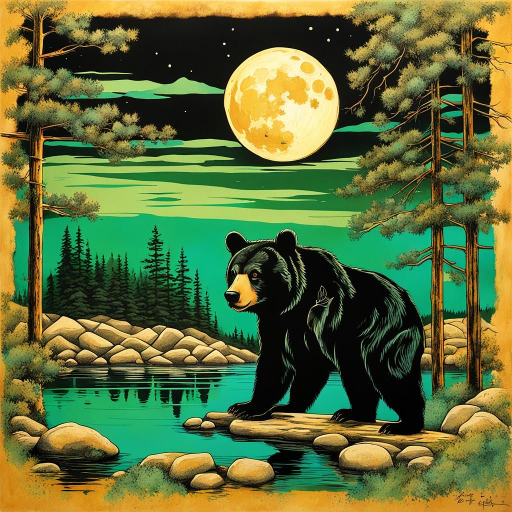 Black Bear at Lake Tahoe Under Full Moon