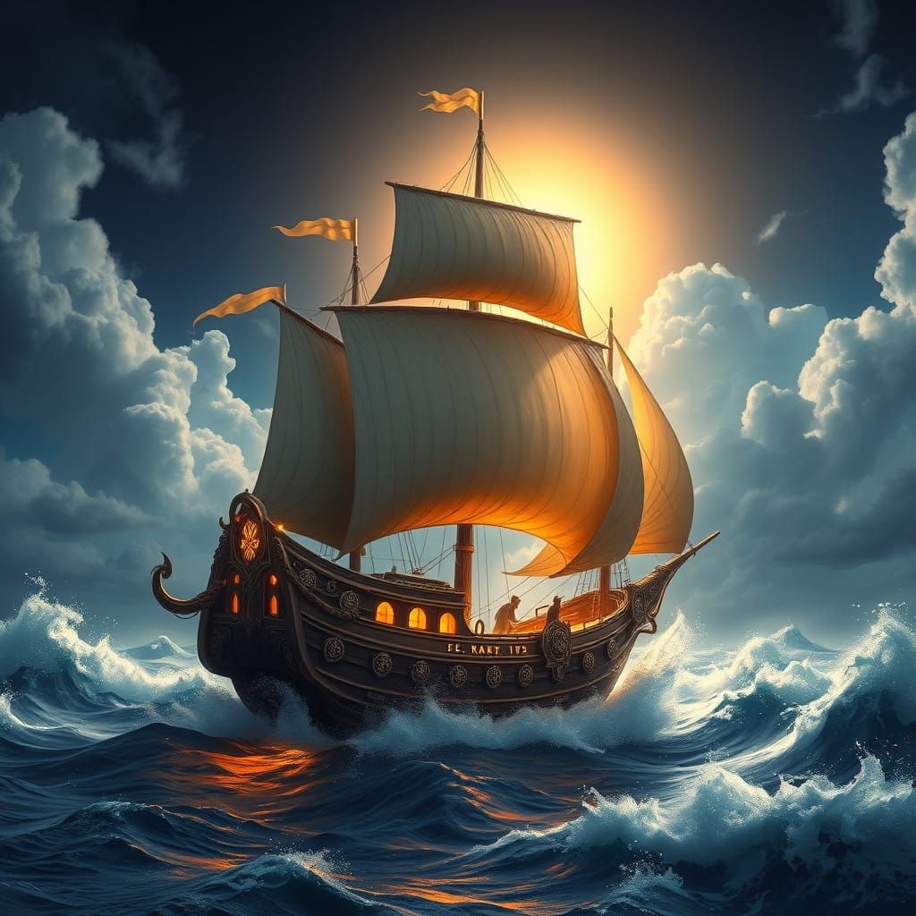 Majestic Fantasy Vessel Sails Through Turbulent Waters in a ...