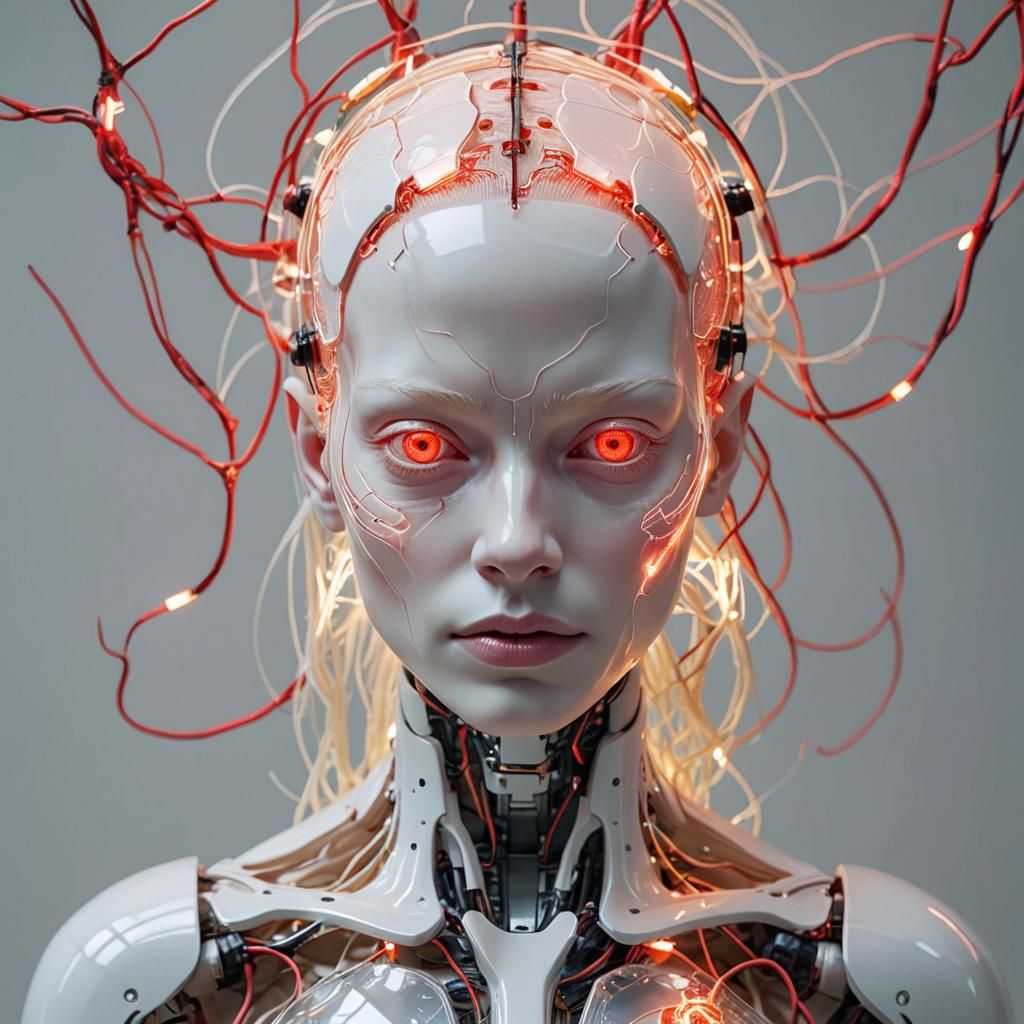 Android Woman Portrait with Visible Wiring