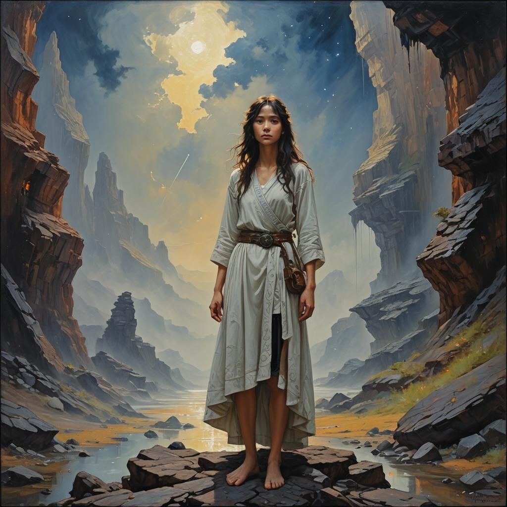 Ethereal Figure in Void: Oil Painting