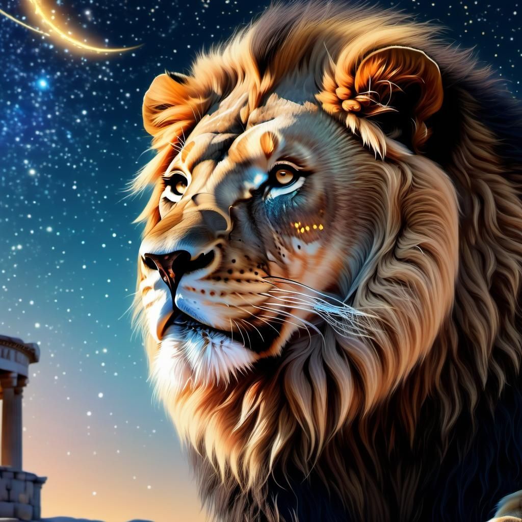 Majestic Lion Embraces Zodiac Wheel in Digital Art
